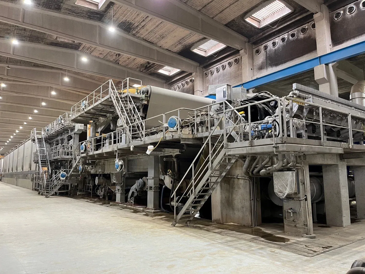 Paper production machinery inside the Interpac mill