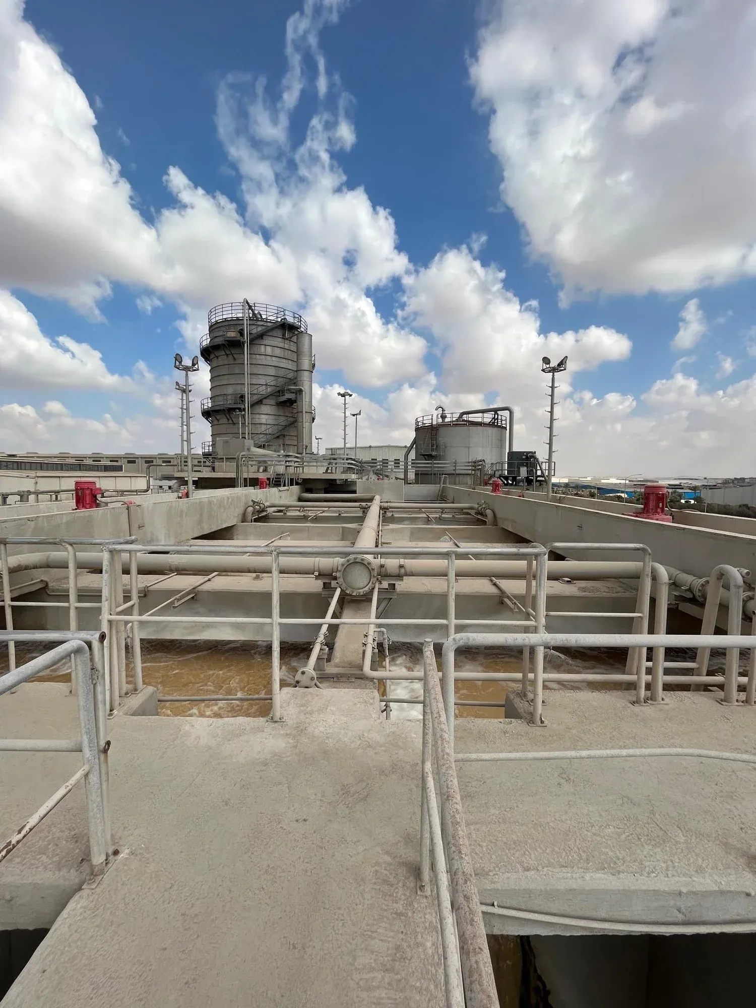 Walkways and tanks at the water treatment facility